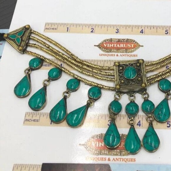 Vintage Style Boho Tribal Stone Choker Necklace, Afghan Choker Necklace - Picture 6 of 7